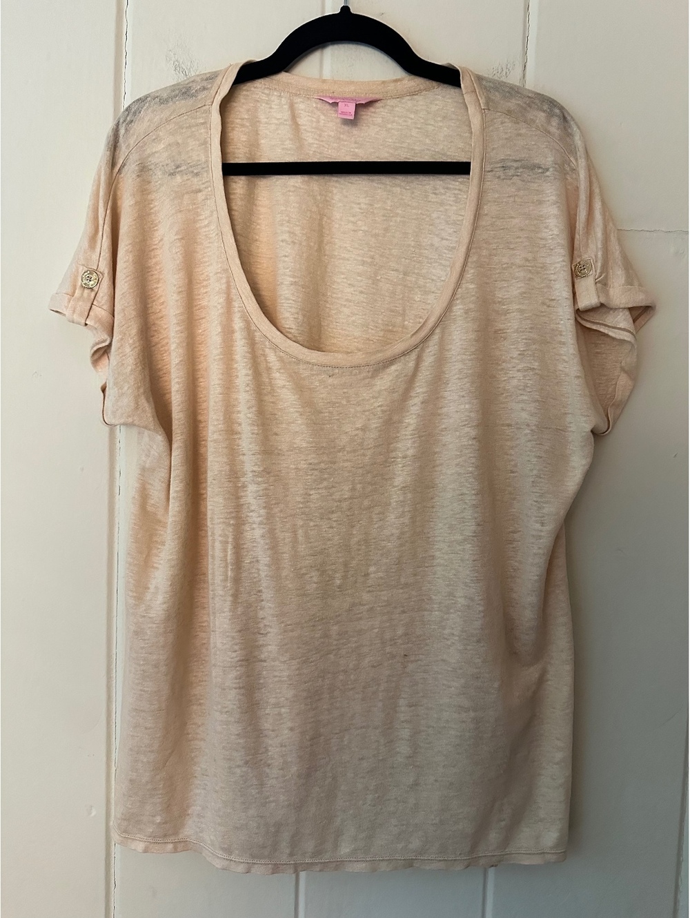 Lilly Pulitzer Inara Gold Metallic 100 Linen Scoop Neck Top Shimmer Sand Dune XL